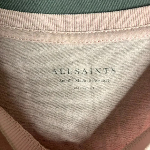 AllSaints Tonal Stamp Short Sleeve Crew T-Shirt Washed Putty / Opal Pink Size S - Picture 7 of 8